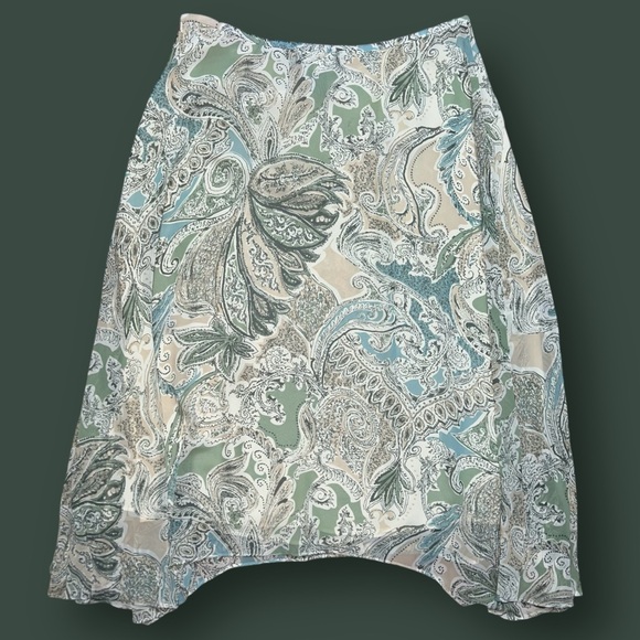 EUC Evan-Picone Asymmetrical Knee-Length Green Paisley Skirt, Size Women’s 14 - Picture 2 of 5